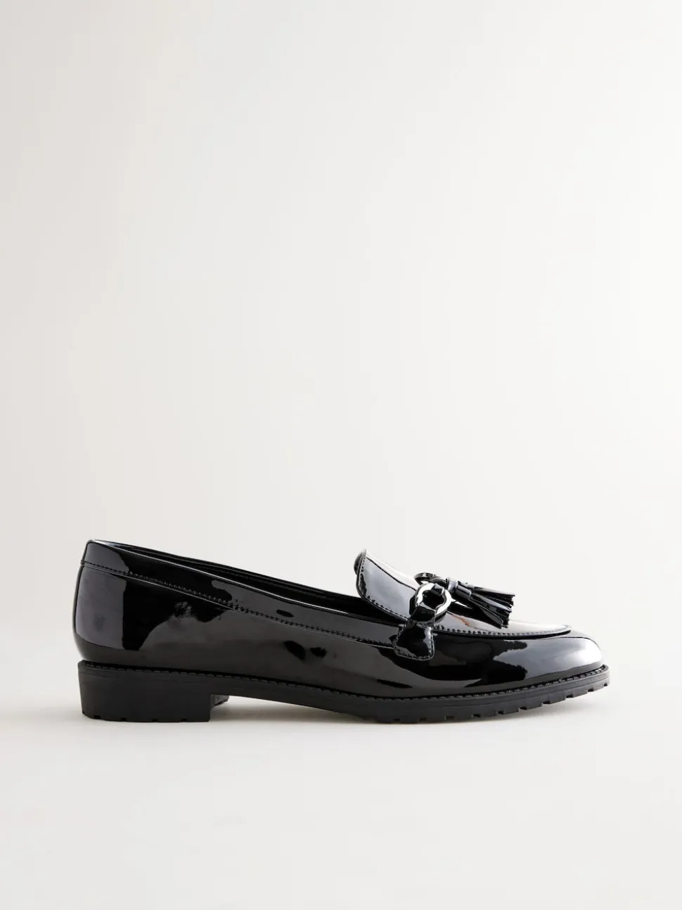 Black Patent Tassel Hardware Detail Loafers