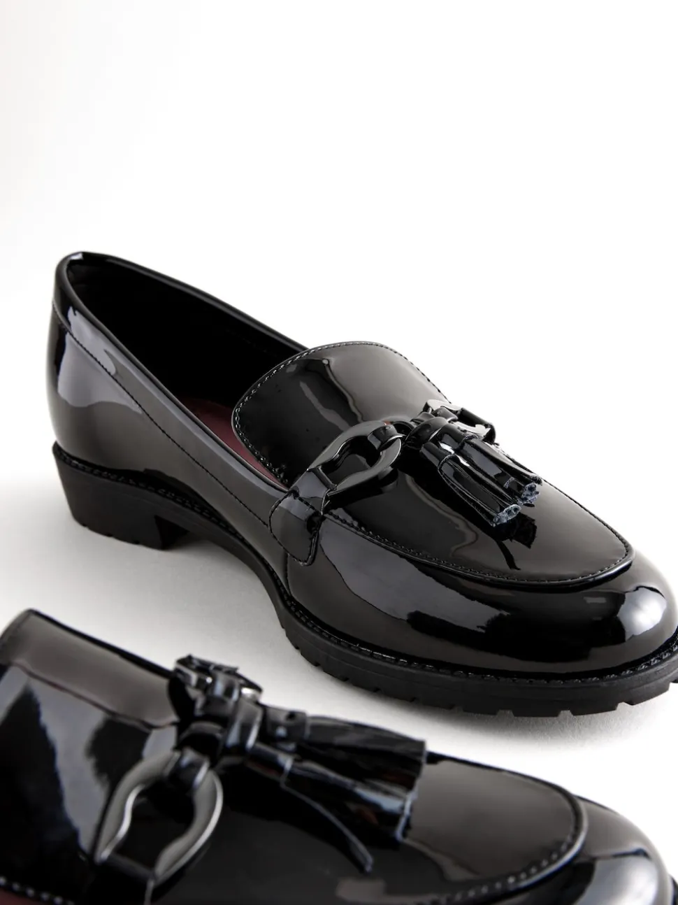 Black Patent Tassel Hardware Detail Loafers