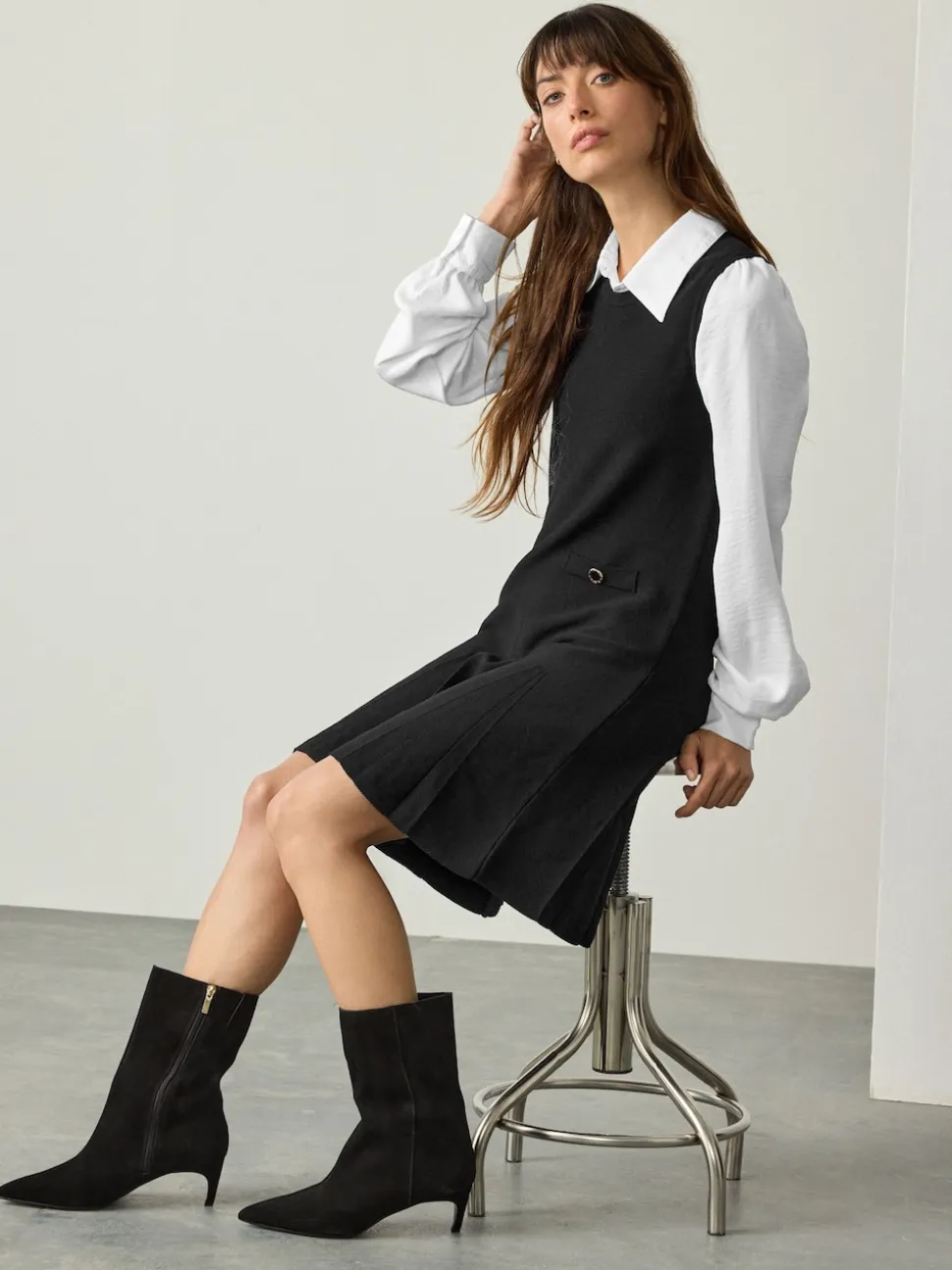 Black Pinafore Layered Knitted Dress
