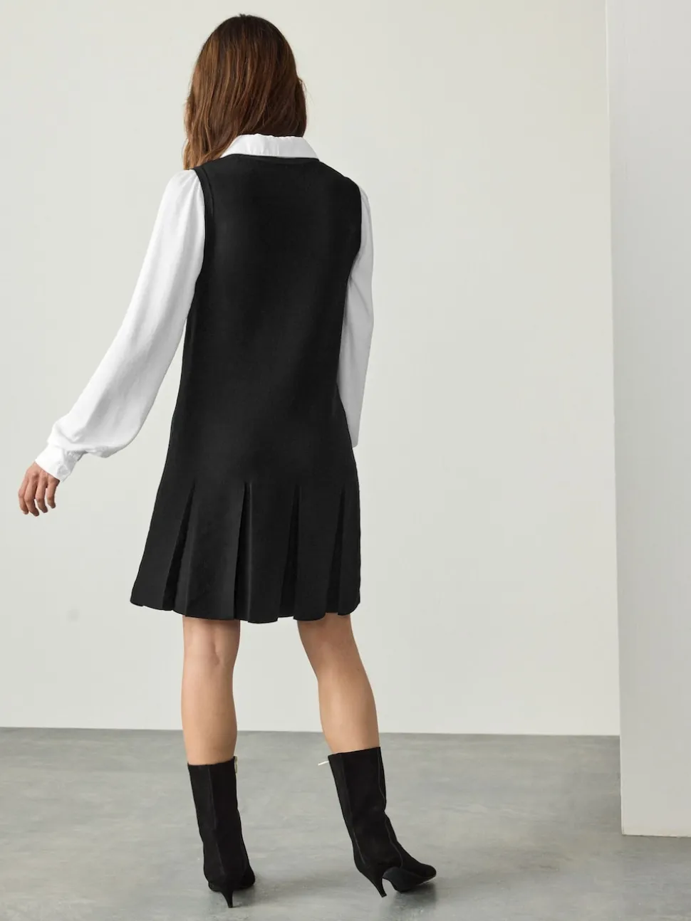 Black Pinafore Layered Knitted Dress