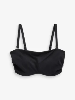 Black Pique DD+ Non Pad Minimise Bandeau Bikini Top