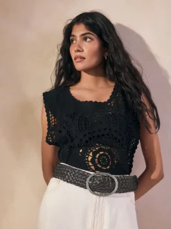 Black Plaited Wide Leather Belt