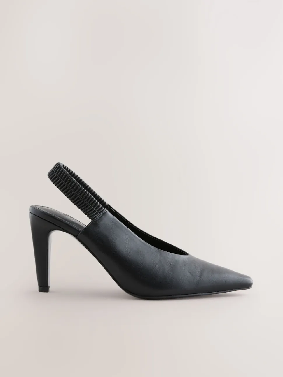 Black Pointed Toe High Cut Slingback Heels