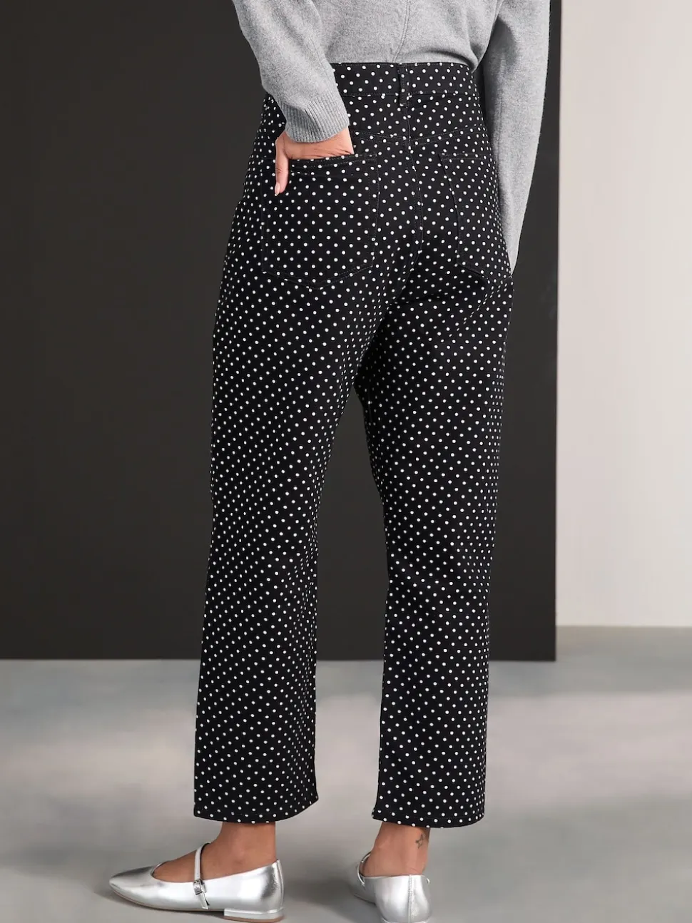 Black Polka Dot Straight Leg Jeans