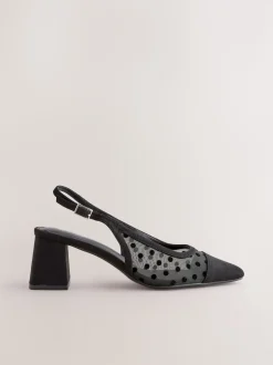 Black Polkadot Forever Comfort® Square Toe Slingback Block Heels