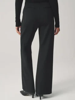 Black Ponte Wide Leg Trousers With Gold Button Detailing