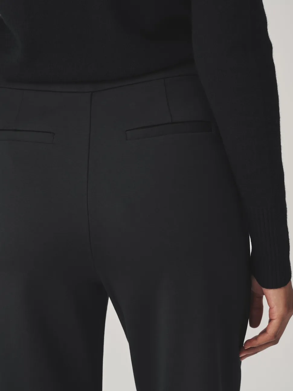 Black Ponte Wide Leg Trousers With Gold Button Detailing