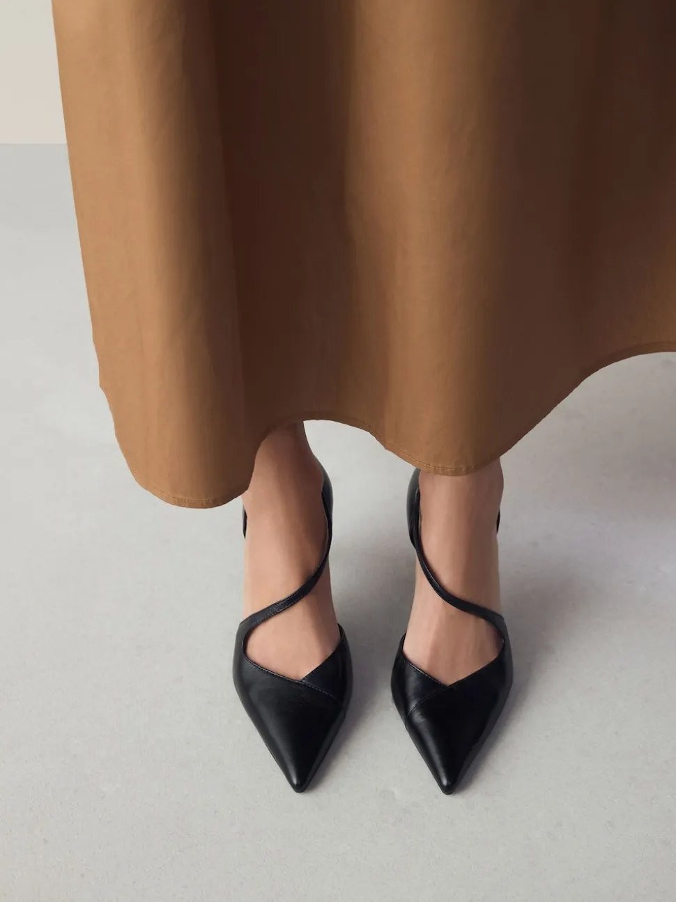 Black Premium Leather Asymmetric Court Heels
