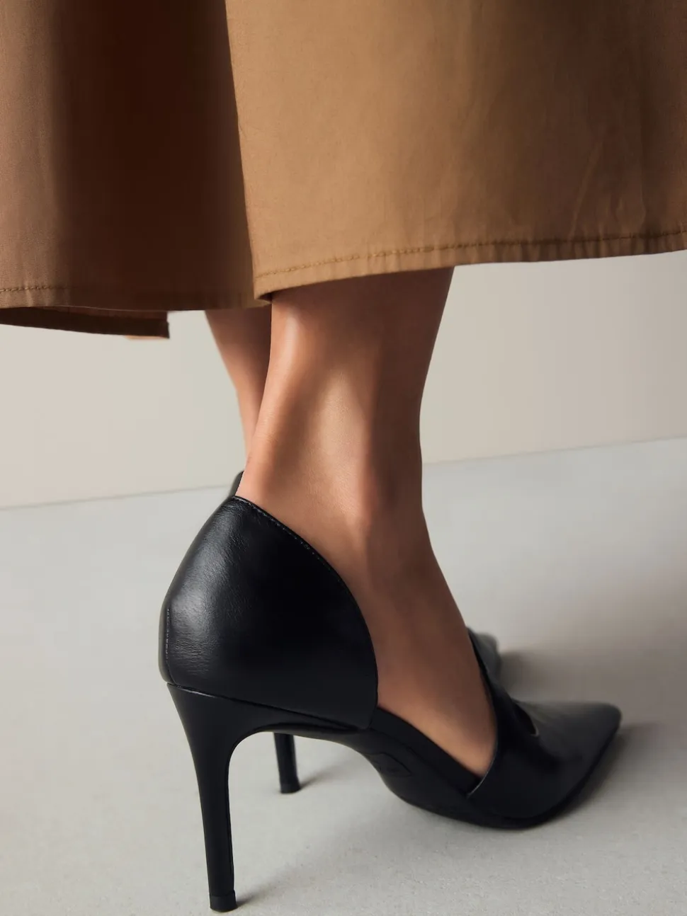 Black Premium Leather Asymmetric Court Heels