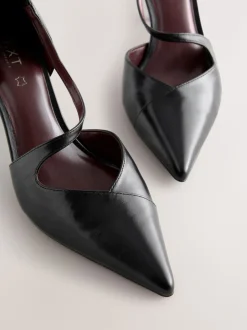 Black Premium Leather Asymmetric Court Heels