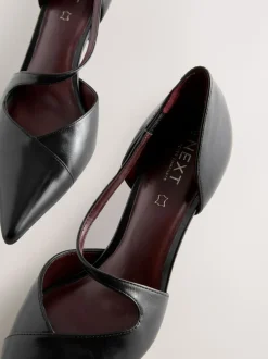 Black Premium Leather Asymmetric Court Heels