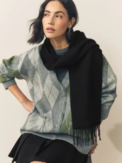 Black Premium Made in Italy Midweight Scarf with Containing Wool