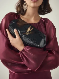 Black PU Croc Clutch Bag