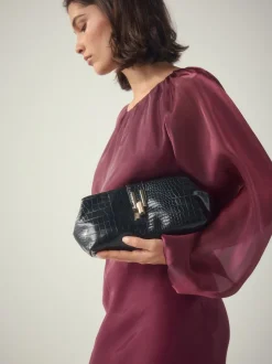 Black PU Croc Clutch Bag