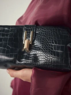 Black PU Croc Clutch Bag