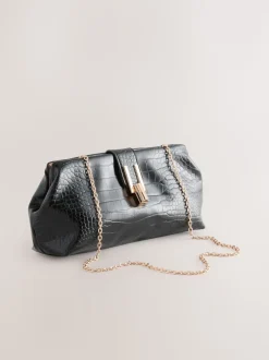 Black PU Croc Clutch Bag