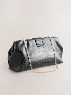 Black PU Croc Clutch Bag