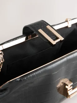 Black PU Croc Clutch Bag