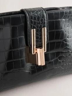 Black PU Croc Clutch Bag