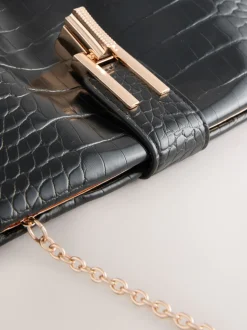 Black PU Croc Clutch Bag