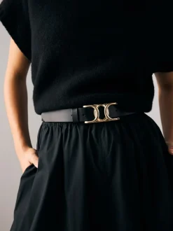 Black Regular Statement Buckle Leather Belt