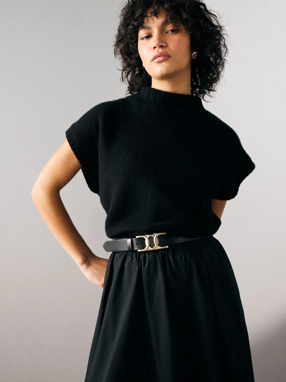 Black Regular Statement Buckle Leather Belt