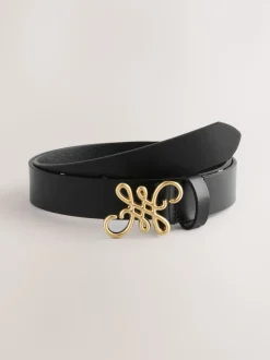 Black Regular Statement Buckle Leather Belt