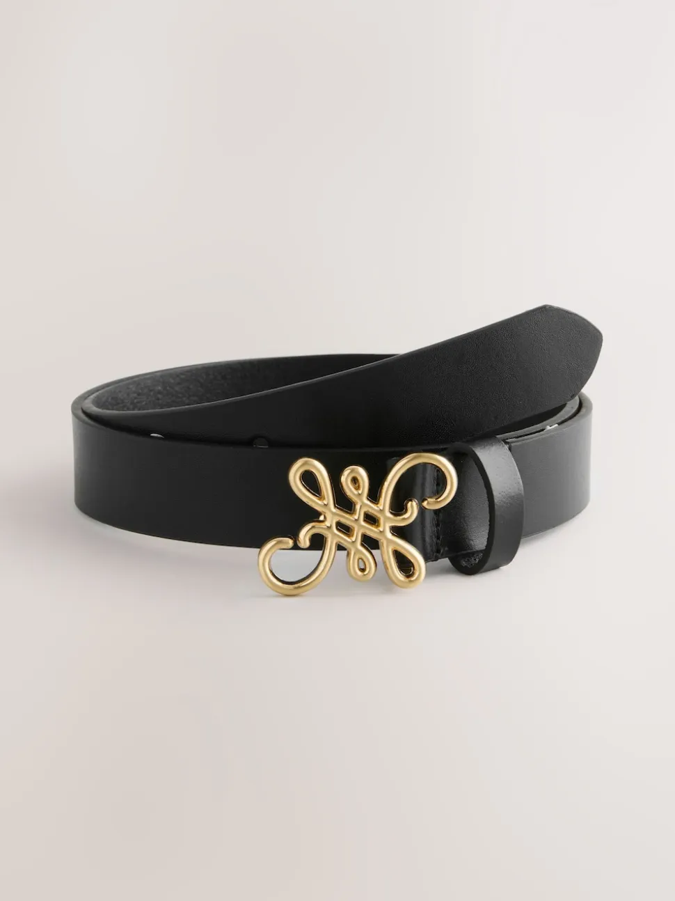 Black Regular Statement Buckle Leather Belt