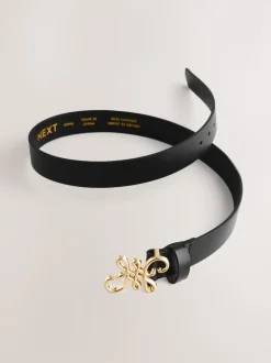 Black Regular Statement Buckle Leather Belt
