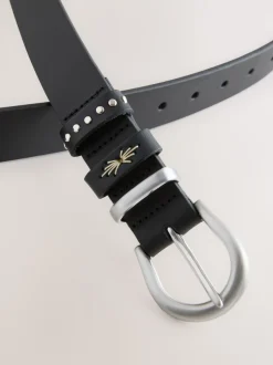 Black Regular Western Leather Belt