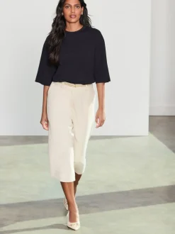 Black Relaxed Boxy Elbow Length Crew Neck T-Shirt