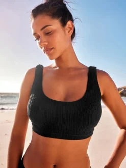 Black Rib DD+ Wired Crop Bikini Top