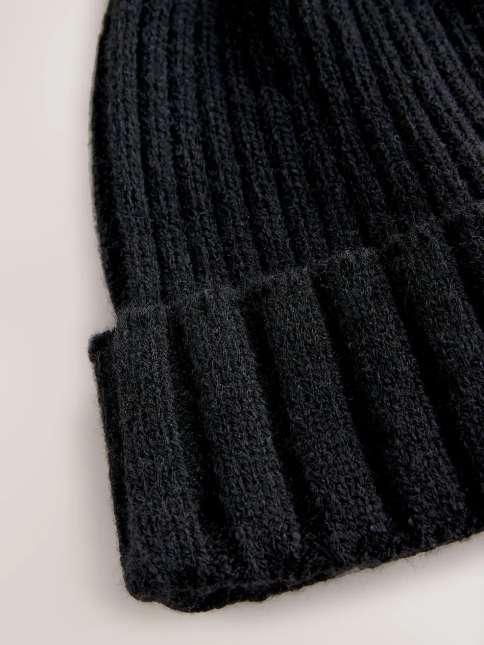 Black Rib Knit Pom Hat
