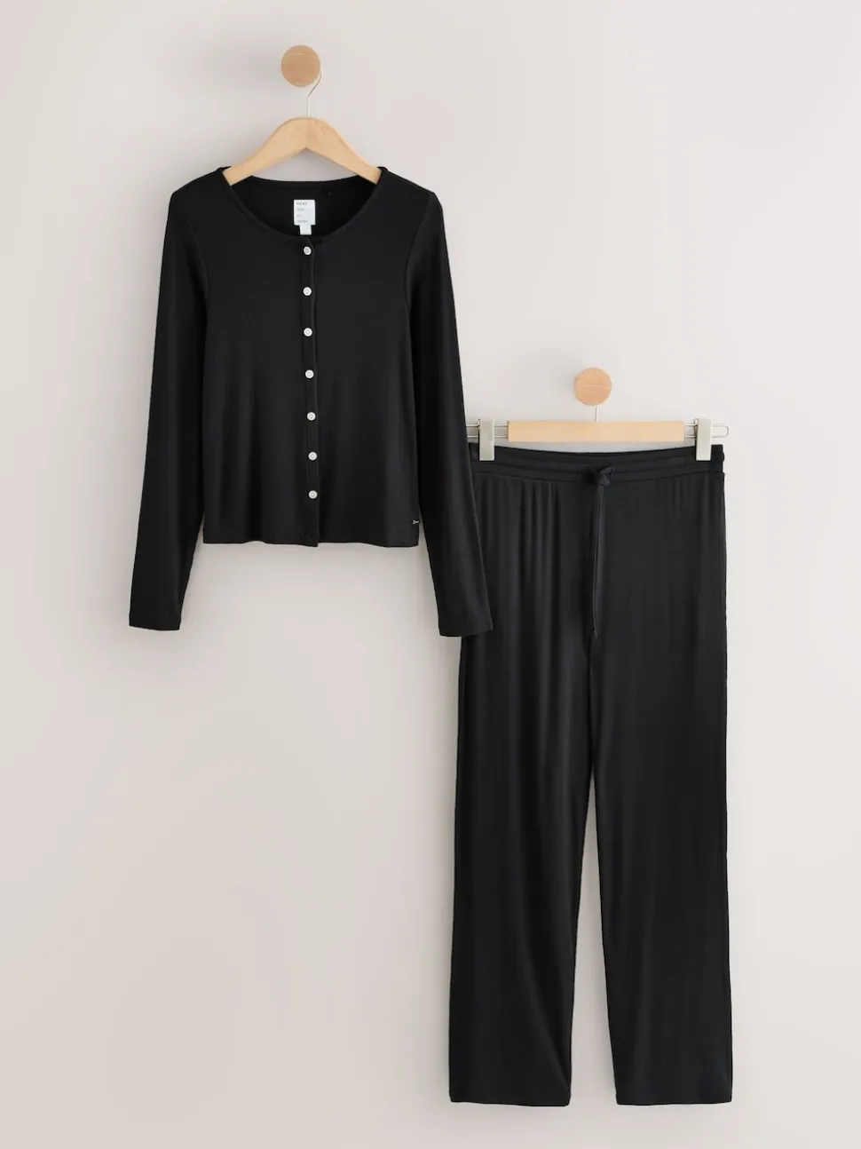 Black Ribbed Long Sleeve Pyjamas