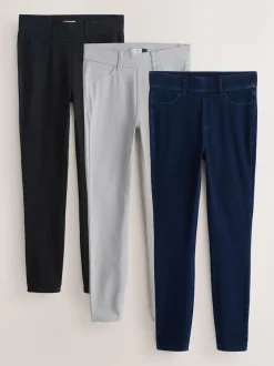 Black/ Rinse Blue/ Grey Full Length Jersey Denim Leggings 3 Pack