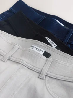 Black/ Rinse Blue/ Grey Full Length Jersey Denim Leggings 3 Pack