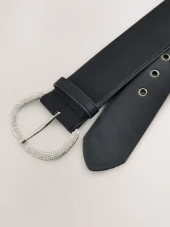 Black Satin Belt with Diamante Buckle