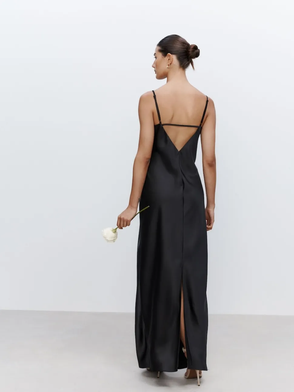 Black Satin Cowl Neck Wedding Guest Bridesmaid Maxi Dress
