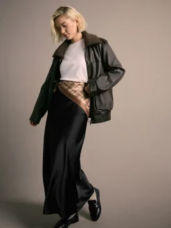 Black Satin Midi Skirt