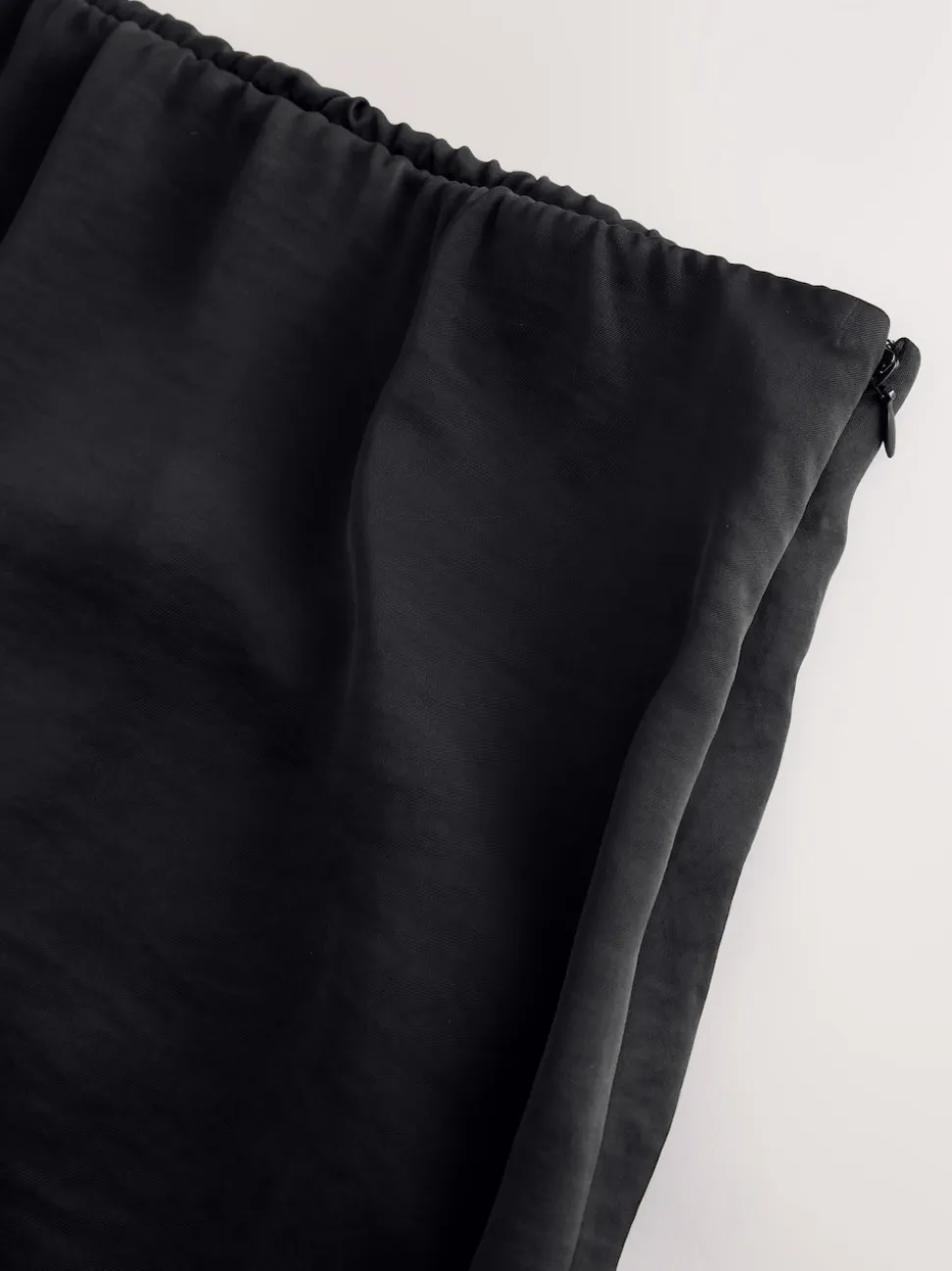 Black Satin Midi Skirt With Lace Trim