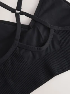 Black Seamless Strappy Sports Bra