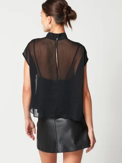 Black Sheer Layer Cap Sleeve Top