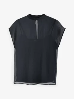 Black Sheer Layer Cap Sleeve Top