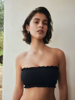 Black Shirred Bandeau Bikini Top