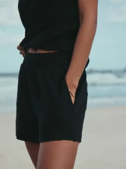 Black Shirred Jersey Shorts