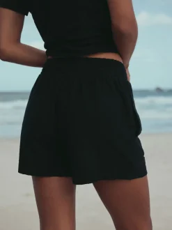 Black Shirred Jersey Shorts