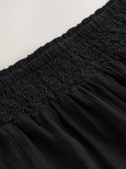 Black Shirred Jersey Shorts