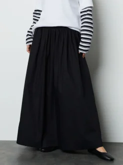 Black Shirred Maxi Skirt