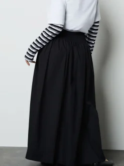 Black Shirred Maxi Skirt