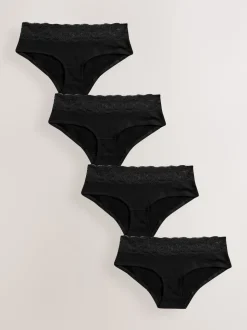 Black Short Cotton Lace Knickers 4 Pack
